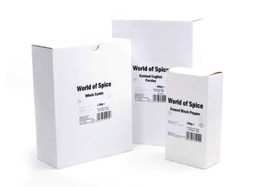 World of Spice cartons for private label spices. These help your dried produce last longer.