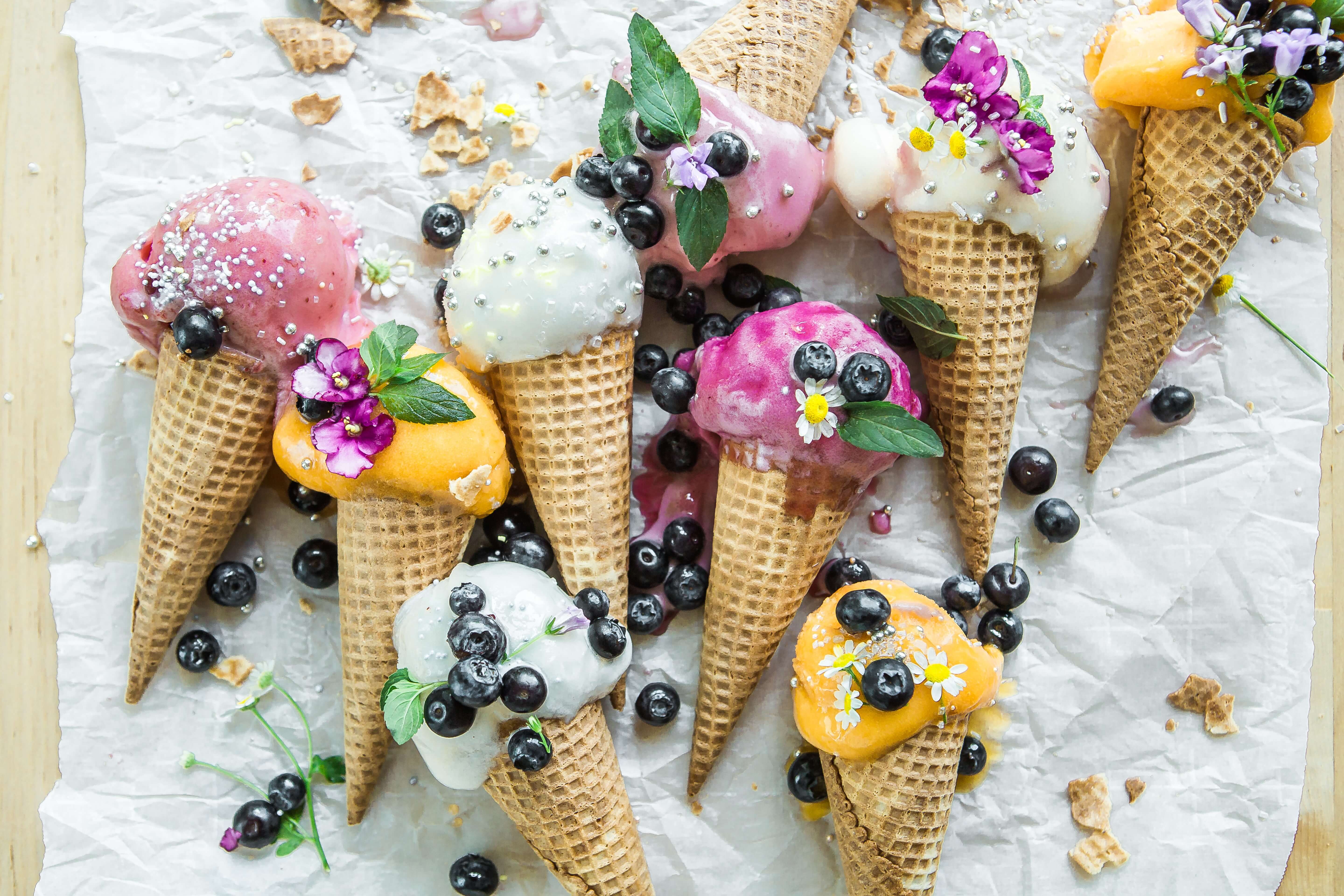 An image of ice cream cones with wholesale spices and herbs.